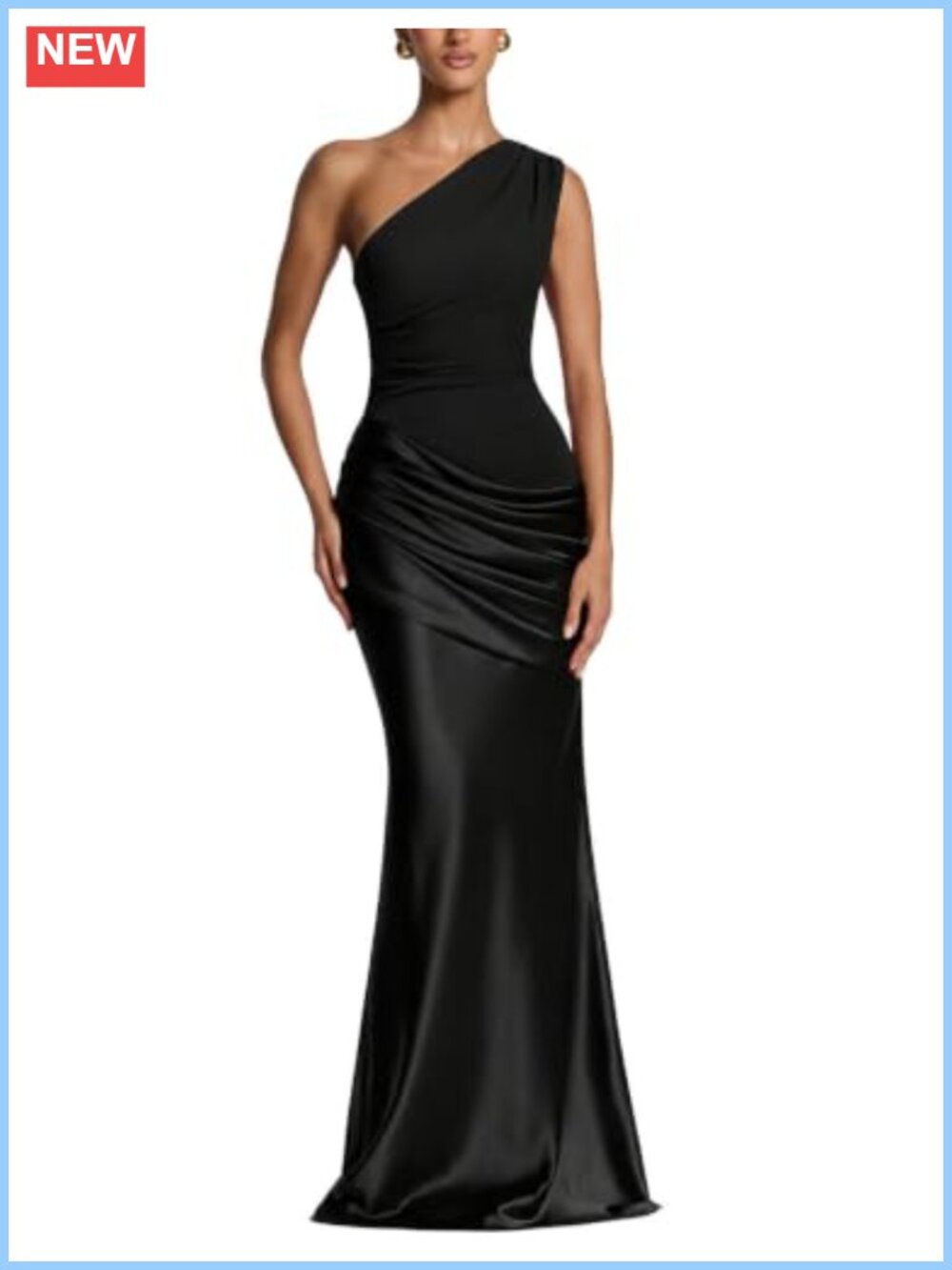 ABINGOO One Shoulder Satin Asymmetrical Pleated Maxi Formal Dress